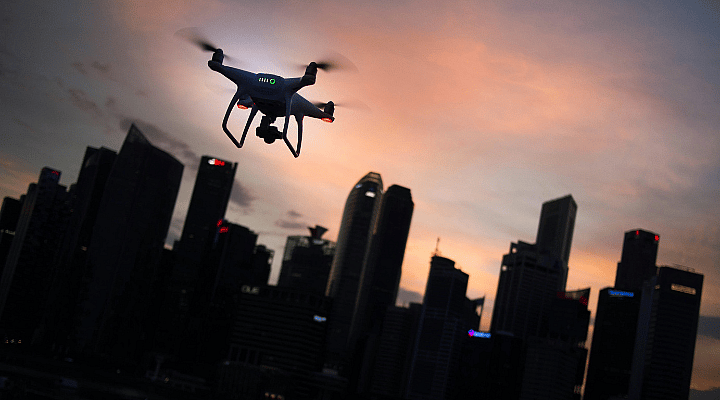 Drone above the city