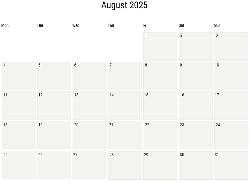 Calendar of busy periods at the RAI in August