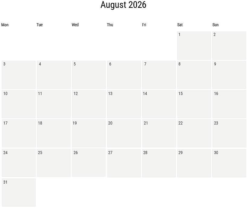 Calendar of busy periods at the RAI in August