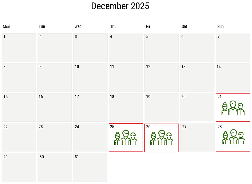 Calendar of busy periods at the RAI in December