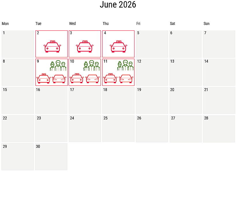 Calendar of busy periods at the RAI in June
