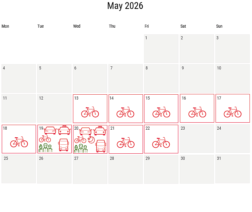 Calendar of busy periods at the RAI in May