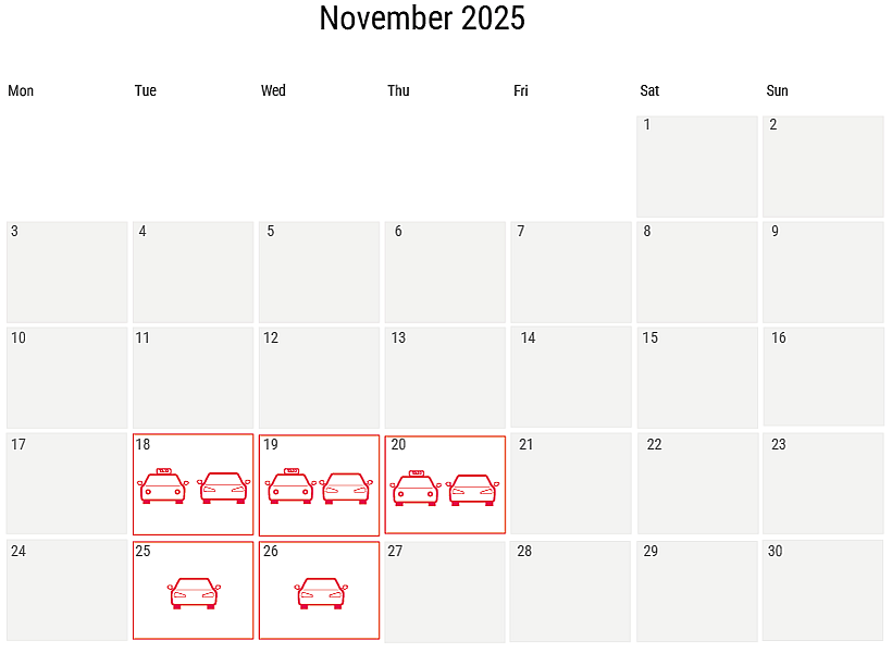 Calendar of busy periods at the RAI in November