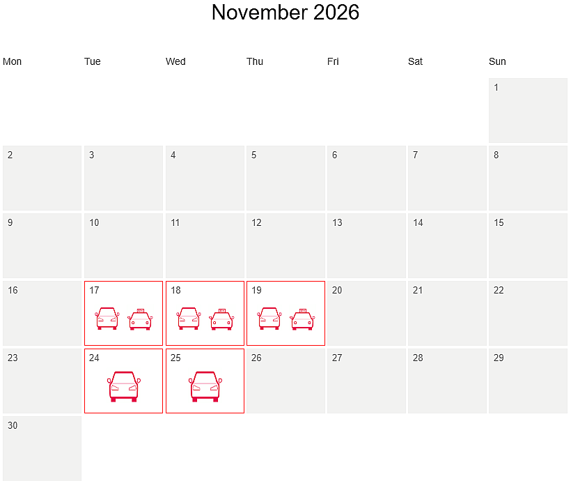 Calendar of busy periods at the RAI in August