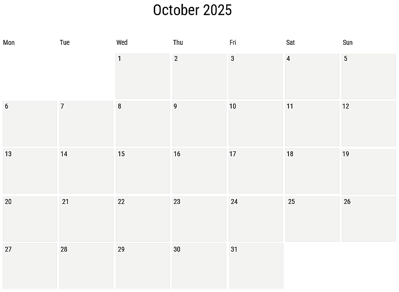 Calendar of busy periods at the RAI in October