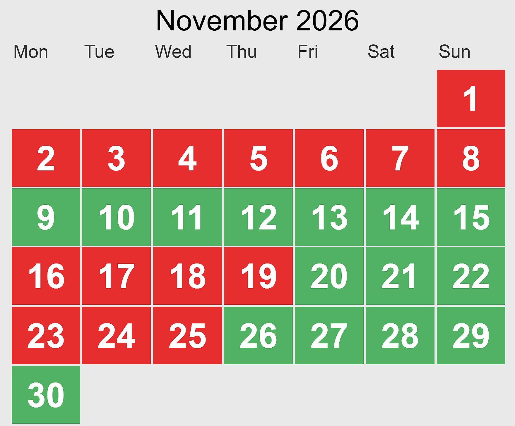 P+R closed or open in November 2026